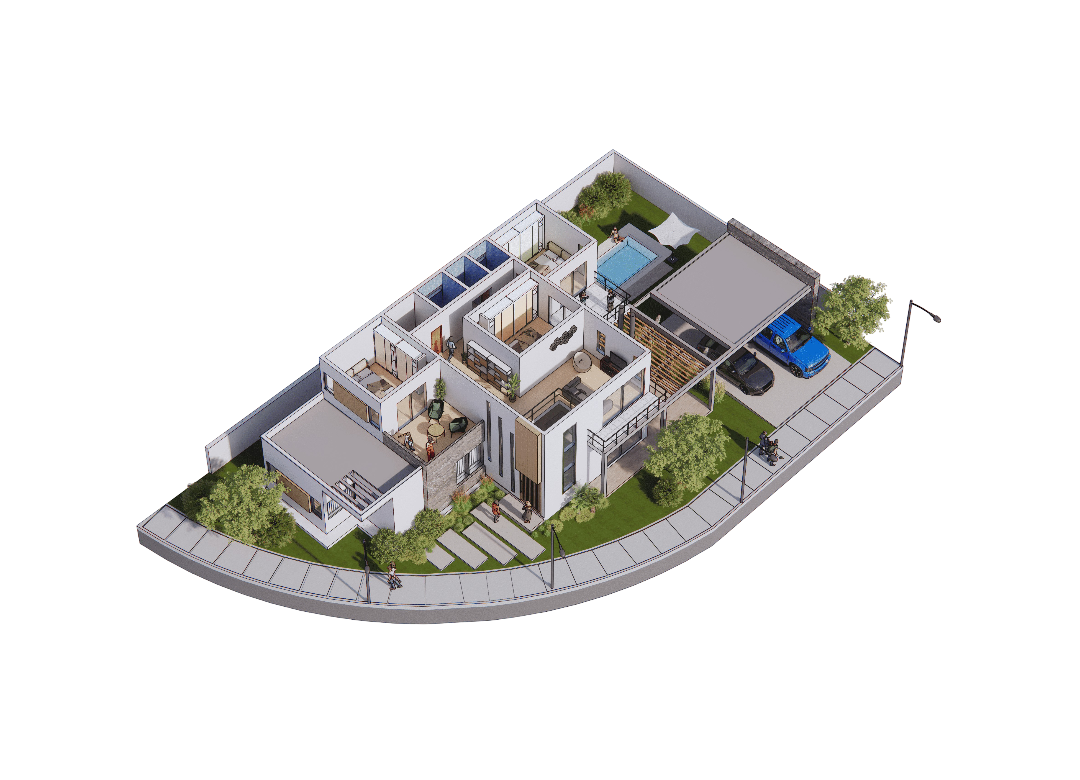 Proyecto de vivienda en perspectiva axonometrica